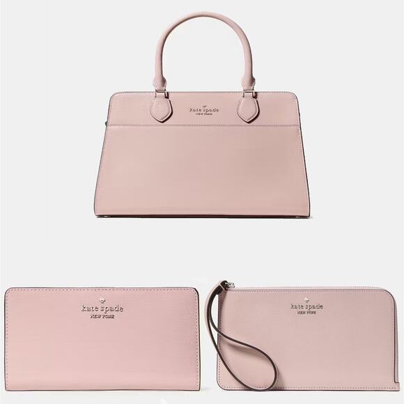 Kate Spade New York Patent Leather Medium Satchel Set Pink Wallet NEW